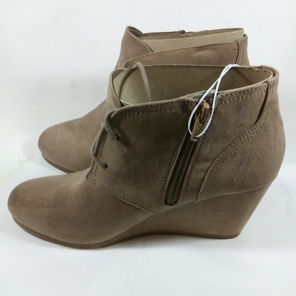 Beige Ankle Bootie Suede Wedge Heels - Picture 2 of 5